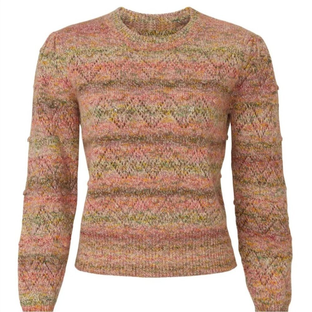 Vanessa Bruno Womens Sissi Popcorn Knit Sweater Small Multicolor Pink Crew Neck